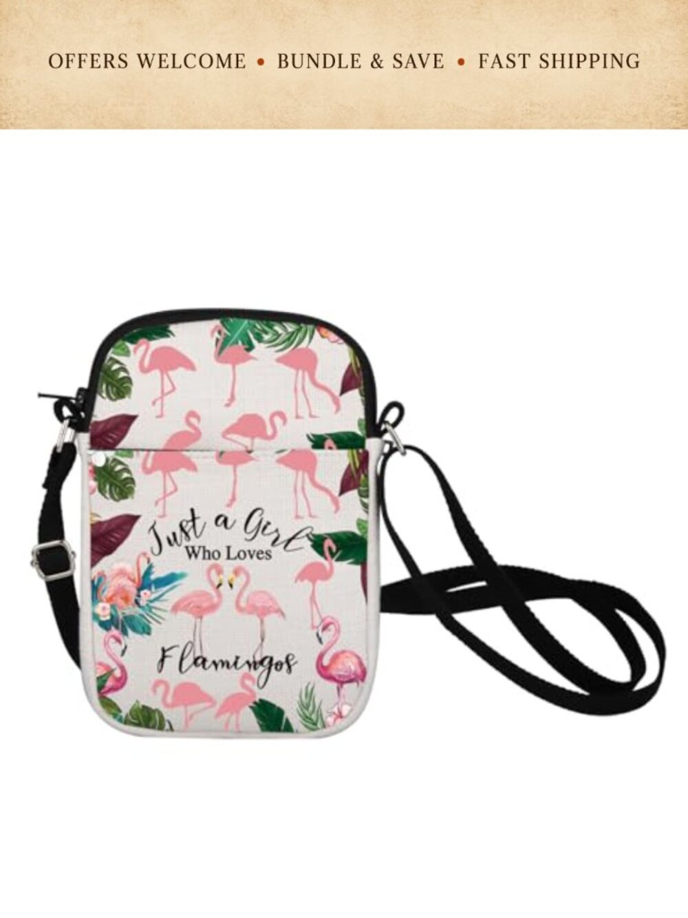 Flamingo Crossbody Bag Waterproof Polyester Cell Phone Purse Adjustable Strap